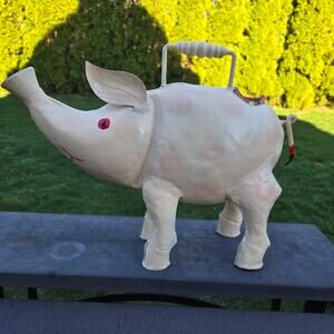 Metal Painted Pig Watering Can Super Cute 15" x 11" Decorative or Utility